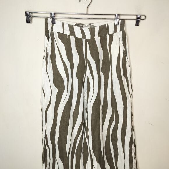 Rachel Zoe Linen Wide Leg Crop Pants Zebra Stripe - Picture 2 of 6